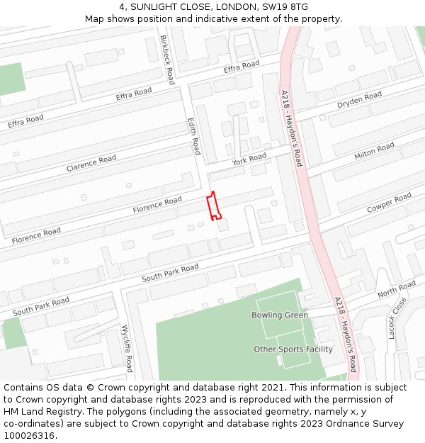 4, SUNLIGHT CLOSE, LONDON, SW19 8TG: Location map and indicative extent of plot