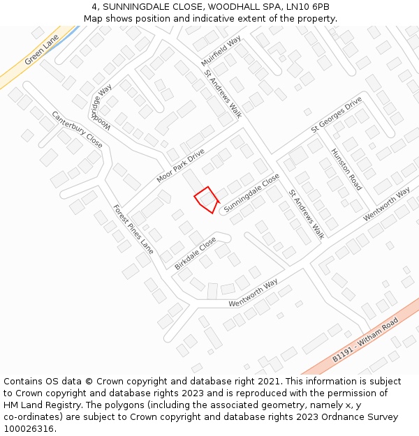 4, SUNNINGDALE CLOSE, WOODHALL SPA, LN10 6PB: Location map and indicative extent of plot