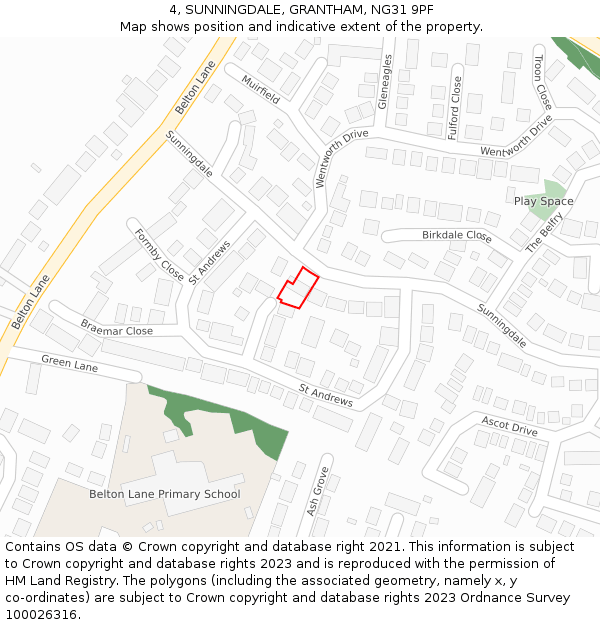 4, SUNNINGDALE, GRANTHAM, NG31 9PF: Location map and indicative extent of plot