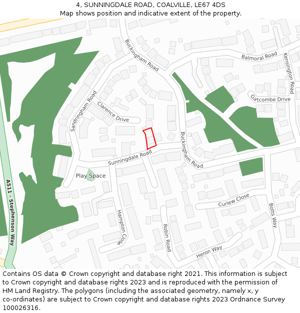 4, SUNNINGDALE ROAD, COALVILLE, LE67 4DS: Location map and indicative extent of plot