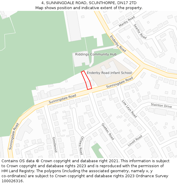 4, SUNNINGDALE ROAD, SCUNTHORPE, DN17 2TD: Location map and indicative extent of plot