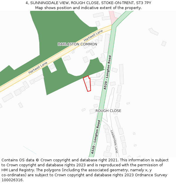 4, SUNNINGDALE VIEW, ROUGH CLOSE, STOKE-ON-TRENT, ST3 7PY: Location map and indicative extent of plot