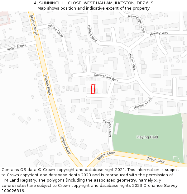 4, SUNNINGHILL CLOSE, WEST HALLAM, ILKESTON, DE7 6LS: Location map and indicative extent of plot