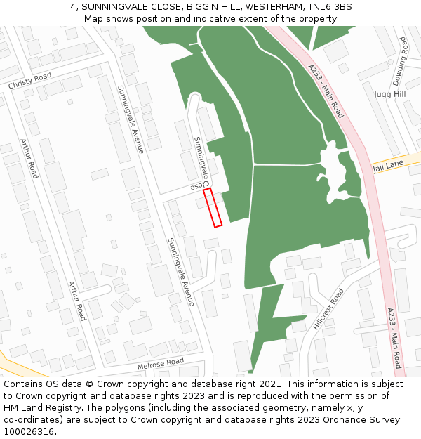 4, SUNNINGVALE CLOSE, BIGGIN HILL, WESTERHAM, TN16 3BS: Location map and indicative extent of plot