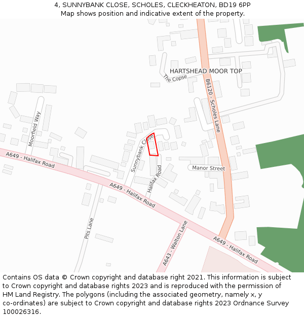 4, SUNNYBANK CLOSE, SCHOLES, CLECKHEATON, BD19 6PP: Location map and indicative extent of plot