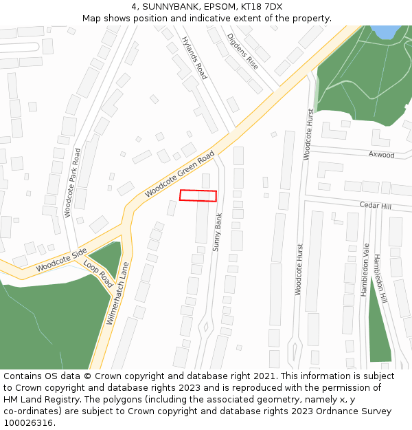 4, SUNNYBANK, EPSOM, KT18 7DX: Location map and indicative extent of plot