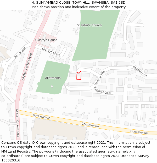 4, SUNNYMEAD CLOSE, TOWNHILL, SWANSEA, SA1 6SD: Location map and indicative extent of plot