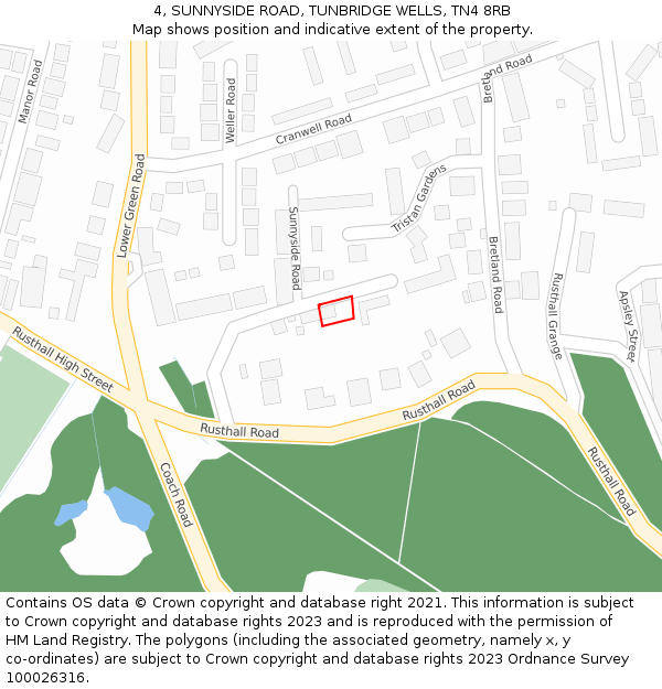 4, SUNNYSIDE ROAD, TUNBRIDGE WELLS, TN4 8RB: Location map and indicative extent of plot