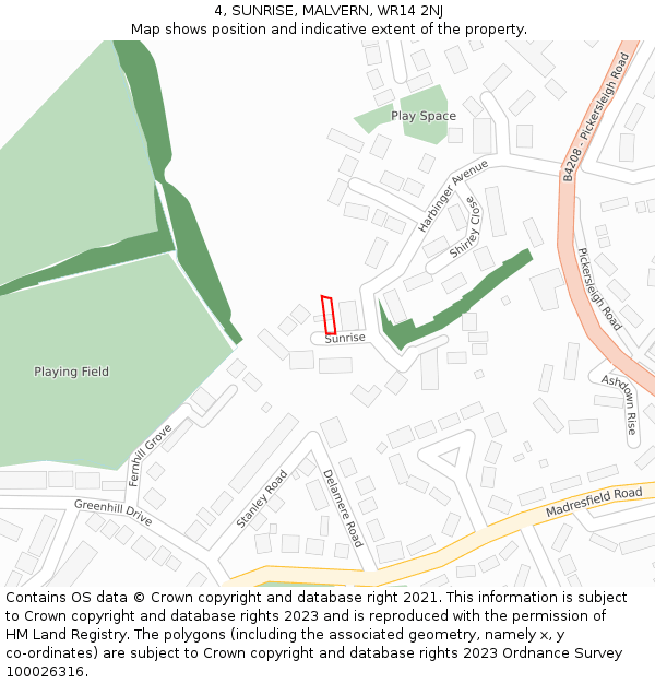 4, SUNRISE, MALVERN, WR14 2NJ: Location map and indicative extent of plot