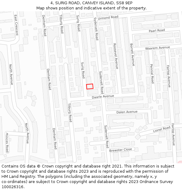 4, SURIG ROAD, CANVEY ISLAND, SS8 9EP: Location map and indicative extent of plot