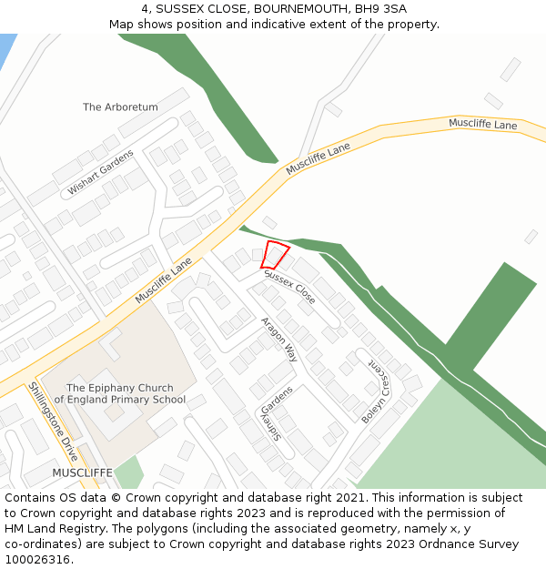 4, SUSSEX CLOSE, BOURNEMOUTH, BH9 3SA: Location map and indicative extent of plot