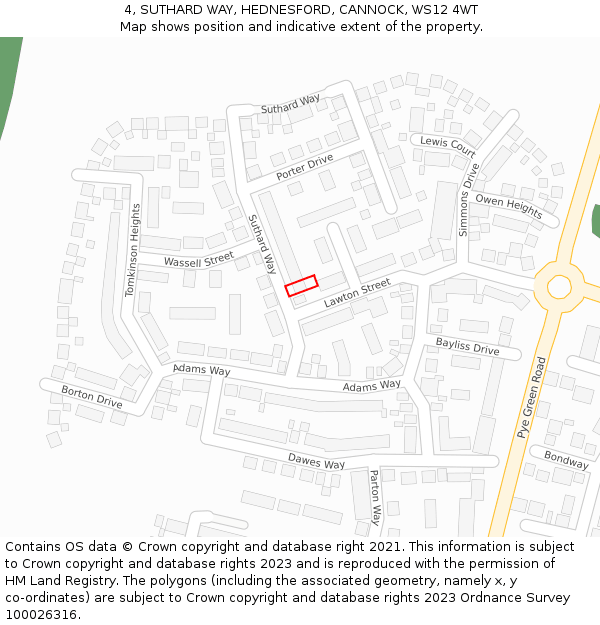 4, SUTHARD WAY, HEDNESFORD, CANNOCK, WS12 4WT: Location map and indicative extent of plot