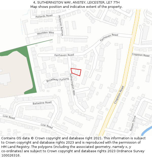 4, SUTHERINGTON WAY, ANSTEY, LEICESTER, LE7 7TH: Location map and indicative extent of plot