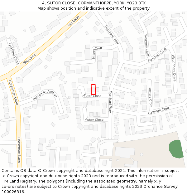 4, SUTOR CLOSE, COPMANTHORPE, YORK, YO23 3TX: Location map and indicative extent of plot