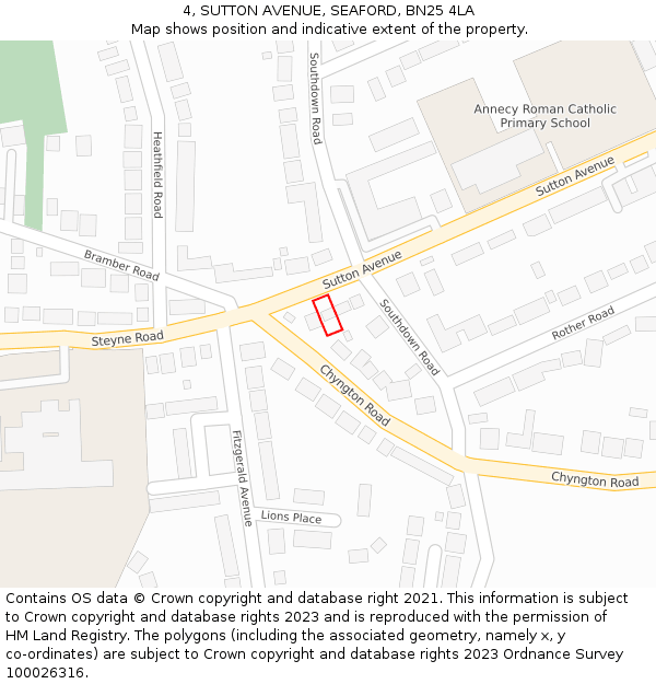 4, SUTTON AVENUE, SEAFORD, BN25 4LA: Location map and indicative extent of plot