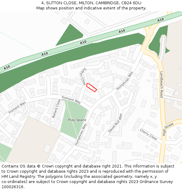 4, SUTTON CLOSE, MILTON, CAMBRIDGE, CB24 6DU: Location map and indicative extent of plot