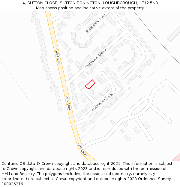 4, SUTTON CLOSE, SUTTON BONINGTON, LOUGHBOROUGH, LE12 5NR: Location map and indicative extent of plot