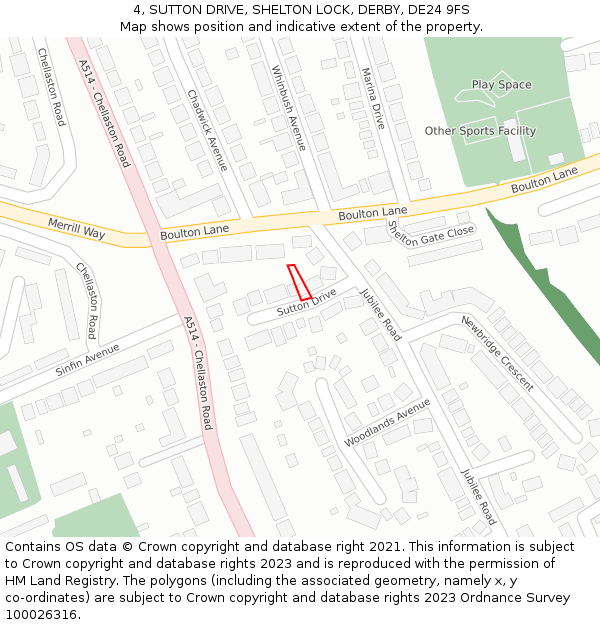 4, SUTTON DRIVE, SHELTON LOCK, DERBY, DE24 9FS: Location map and indicative extent of plot