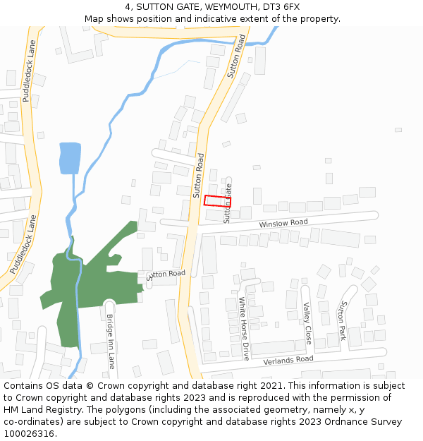 4, SUTTON GATE, WEYMOUTH, DT3 6FX: Location map and indicative extent of plot