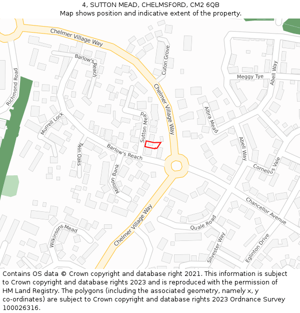 4, SUTTON MEAD, CHELMSFORD, CM2 6QB: Location map and indicative extent of plot