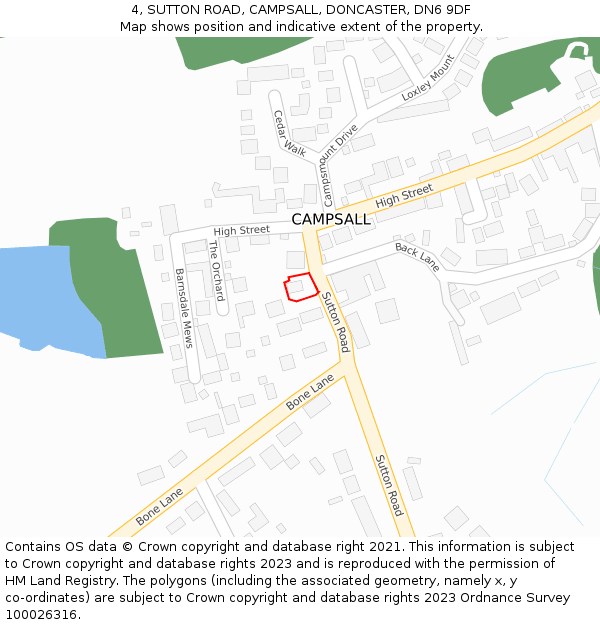 4, SUTTON ROAD, CAMPSALL, DONCASTER, DN6 9DF: Location map and indicative extent of plot