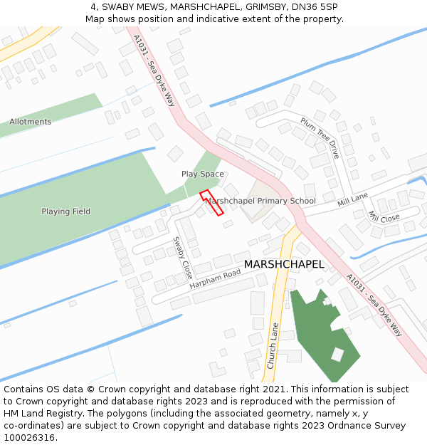 4, SWABY MEWS, MARSHCHAPEL, GRIMSBY, DN36 5SP: Location map and indicative extent of plot