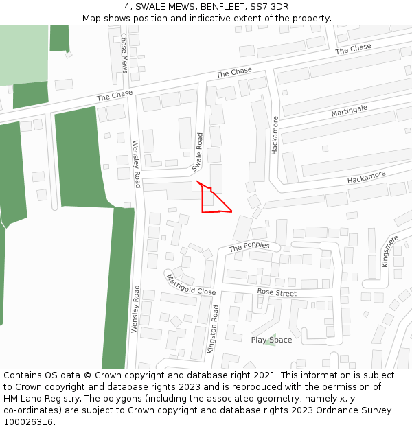 4, SWALE MEWS, BENFLEET, SS7 3DR: Location map and indicative extent of plot