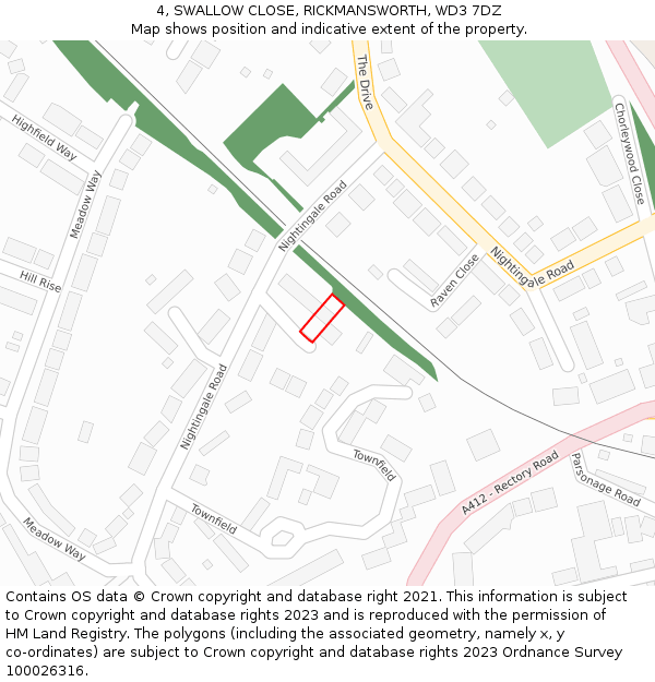 4, SWALLOW CLOSE, RICKMANSWORTH, WD3 7DZ: Location map and indicative extent of plot