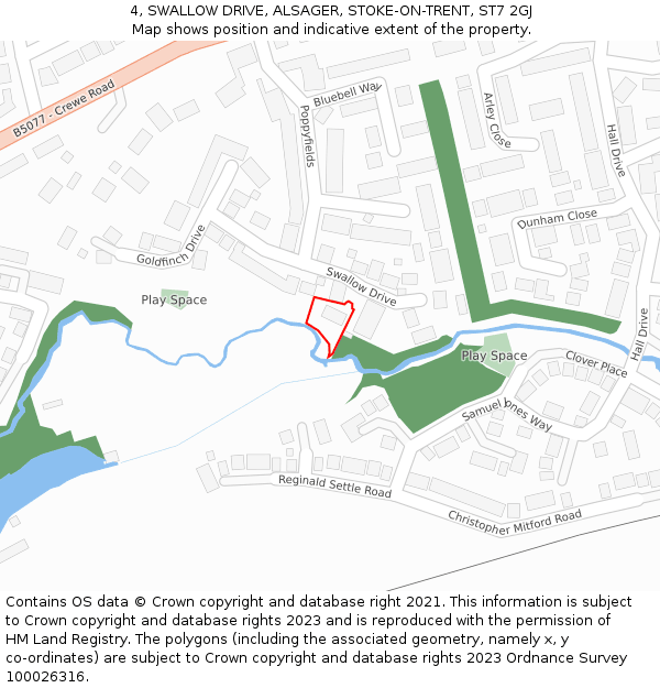 4, SWALLOW DRIVE, ALSAGER, STOKE-ON-TRENT, ST7 2GJ: Location map and indicative extent of plot