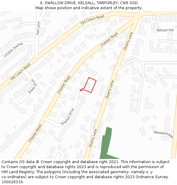 4, SWALLOW DRIVE, KELSALL, TARPORLEY, CW6 0GD: Location map and indicative extent of plot