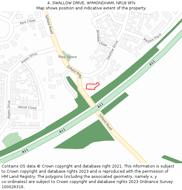 4, SWALLOW DRIVE, WYMONDHAM, NR18 9FN: Location map and indicative extent of plot