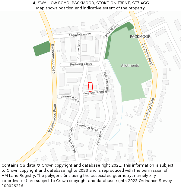 4, SWALLOW ROAD, PACKMOOR, STOKE-ON-TRENT, ST7 4GG: Location map and indicative extent of plot