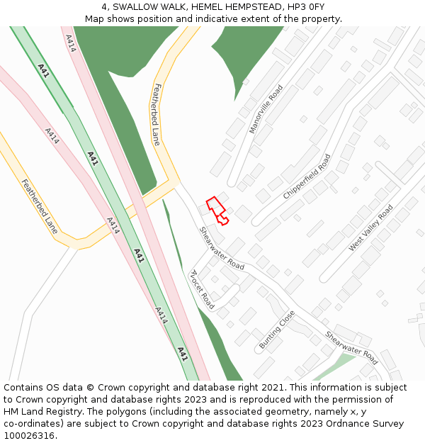4, SWALLOW WALK, HEMEL HEMPSTEAD, HP3 0FY: Location map and indicative extent of plot