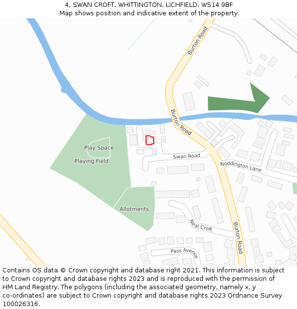 4, SWAN CROFT, WHITTINGTON, LICHFIELD, WS14 9BF: Location map and indicative extent of plot