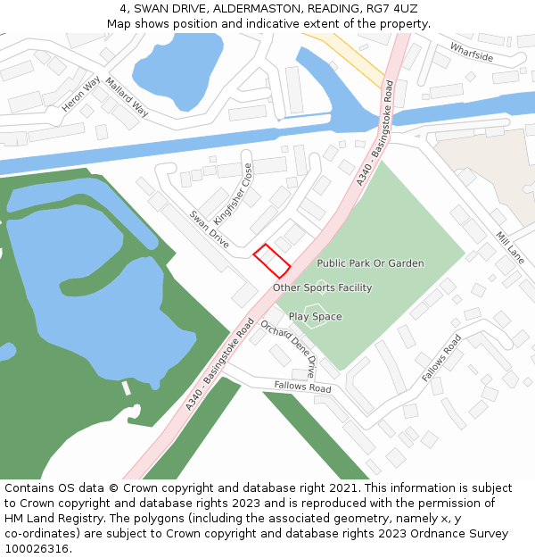 4, SWAN DRIVE, ALDERMASTON, READING, RG7 4UZ: Location map and indicative extent of plot