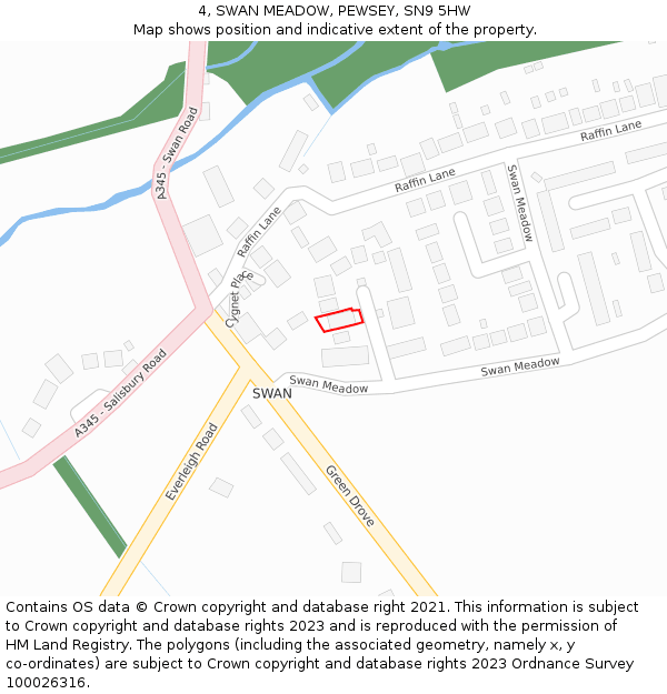 4, SWAN MEADOW, PEWSEY, SN9 5HW: Location map and indicative extent of plot