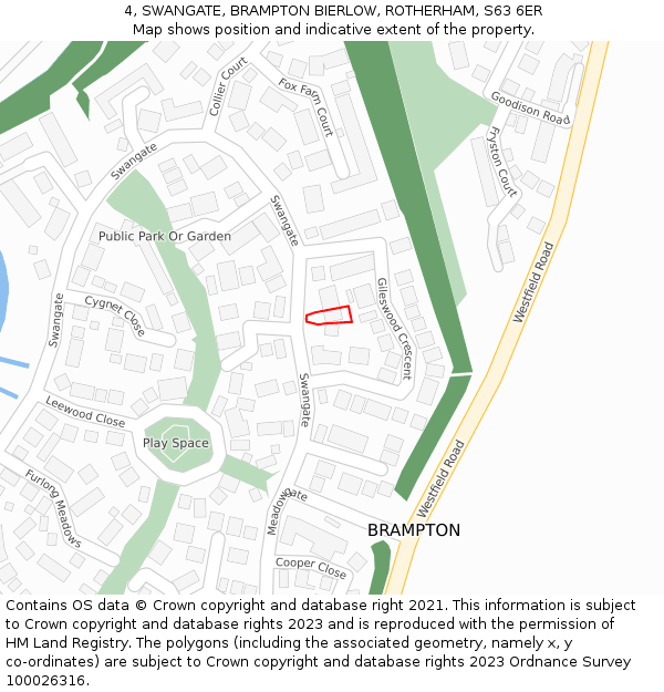 4, SWANGATE, BRAMPTON BIERLOW, ROTHERHAM, S63 6ER: Location map and indicative extent of plot