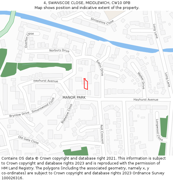 4, SWANSCOE CLOSE, MIDDLEWICH, CW10 0PB: Location map and indicative extent of plot