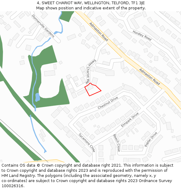 4, SWEET CHARIOT WAY, WELLINGTON, TELFORD, TF1 3JE: Location map and indicative extent of plot