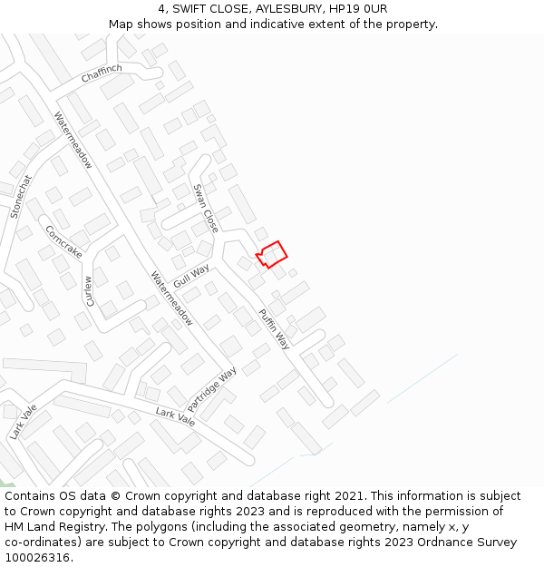 4, SWIFT CLOSE, AYLESBURY, HP19 0UR: Location map and indicative extent of plot