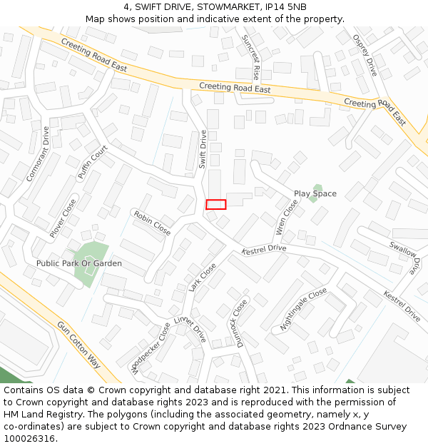 4, SWIFT DRIVE, STOWMARKET, IP14 5NB: Location map and indicative extent of plot