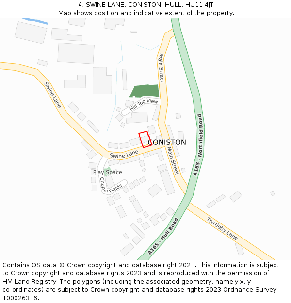 4, SWINE LANE, CONISTON, HULL, HU11 4JT: Location map and indicative extent of plot
