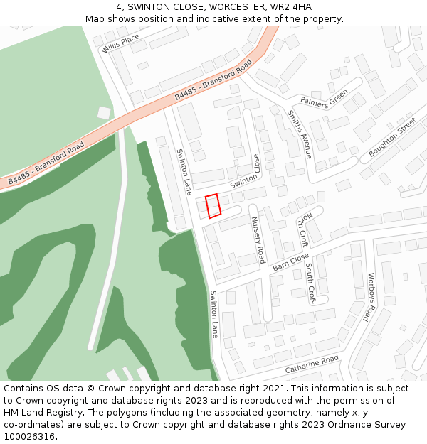 4, SWINTON CLOSE, WORCESTER, WR2 4HA: Location map and indicative extent of plot