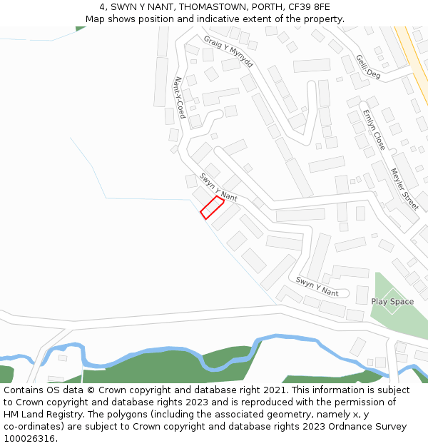 4, SWYN Y NANT, THOMASTOWN, PORTH, CF39 8FE: Location map and indicative extent of plot