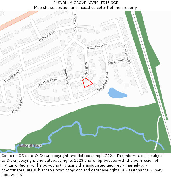 4, SYBILLA GROVE, YARM, TS15 9GB: Location map and indicative extent of plot