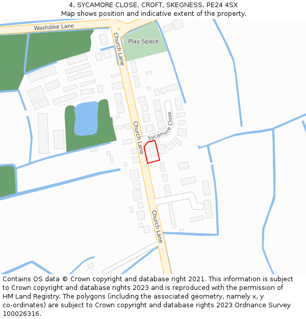 4, SYCAMORE CLOSE, CROFT, SKEGNESS, PE24 4SX: Location map and indicative extent of plot