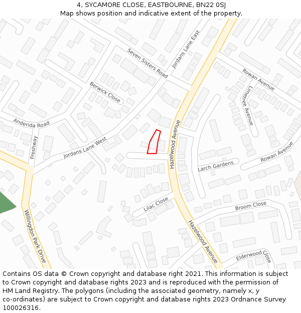 4, SYCAMORE CLOSE, EASTBOURNE, BN22 0SJ: Location map and indicative extent of plot