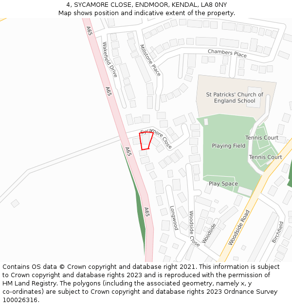 4, SYCAMORE CLOSE, ENDMOOR, KENDAL, LA8 0NY: Location map and indicative extent of plot