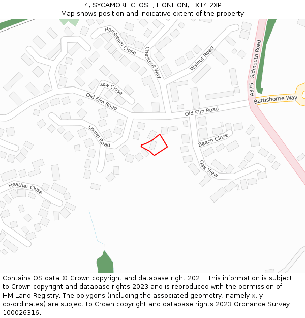 4, SYCAMORE CLOSE, HONITON, EX14 2XP: Location map and indicative extent of plot