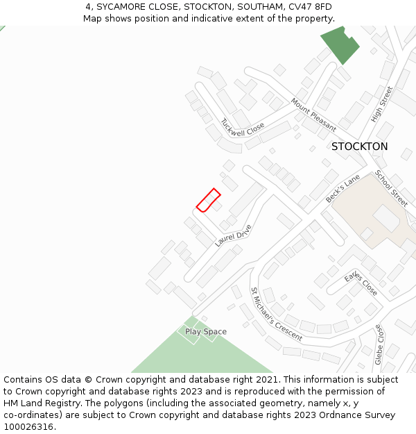 4, SYCAMORE CLOSE, STOCKTON, SOUTHAM, CV47 8FD: Location map and indicative extent of plot